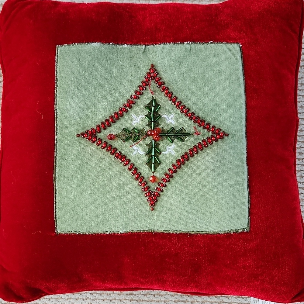 Red, And Light Green Decorative Holiday Pillow, 12x12